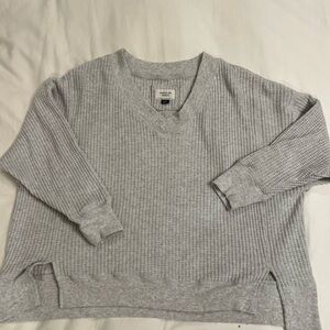 Gray V-Neck Waffle Knit Sweater - American Eagle